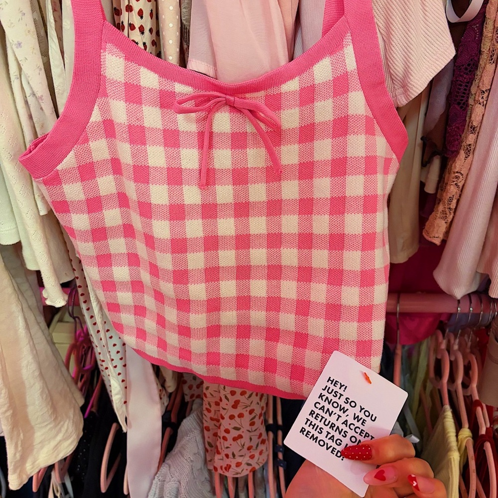 ASOS Miss Selfridge Pink Bow Coquette Gingham Check Tank Top  Sz XS